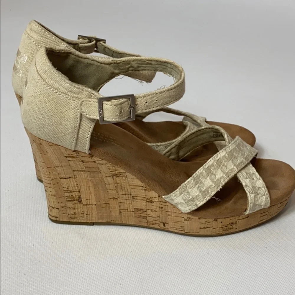Toms Sienna cork wedge platform sandals Sz 9
